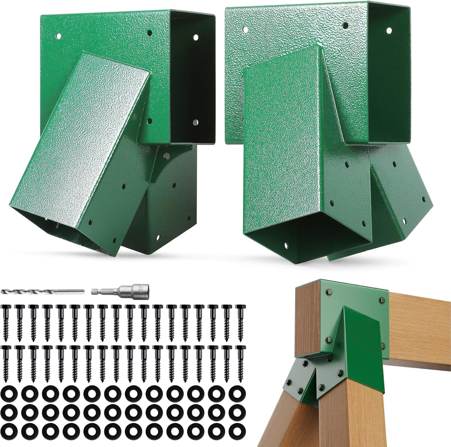 Hulave 2pcs A-Frame Swing Set Brackets, 201 Stainless Steel Swing Bracket Kit with Mounting Accessories(Green)