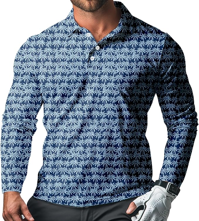 Men's Long Sleeve Golf Shirt Quick Dry 3 Button Work Fishing Outdoor Casual by SQPO