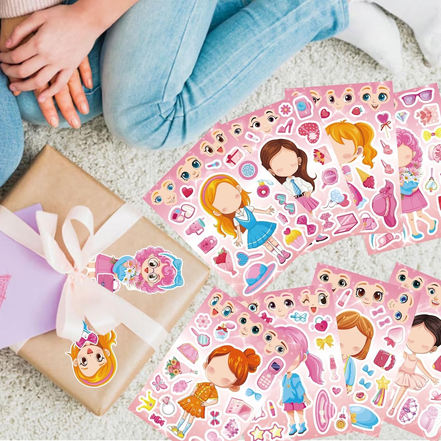 24 Sheets Make a face and Dress Up Stickers for Girls, Make Your Own Beautiful Girl Stickers, Classroom Rewards Age 3+ Birthday Gift, Art Craft, Party Favor Supplies