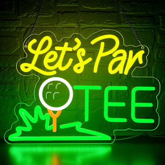 Golf Neon Sign for Wall Decor Let's Par Tee Neon Light for Man Cave Golf Ball LED Light Up Sign for Club Bedroom Game Room Shop Party Wall Decor,Birthday Gifts for Golfer Size13*10.2inches(JTD289)