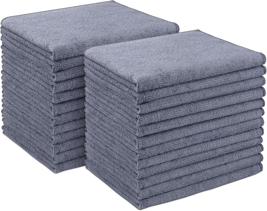 AIDEA Microfiber Cleaning Cloth 24 Pack, Microfiber Towels for Cars, Soft & Absorbent Cleaning Rags, Premium Lint Free Shop Towels for House, Kitchen, Car, 12inx16in, Grey
