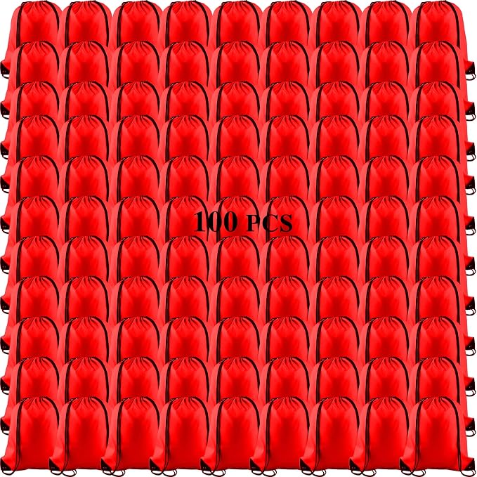 KUUQA 100Pcs Red Drawstring Backpack Bag Sack Drawstring Bags Bulk String Bags by KUUQA