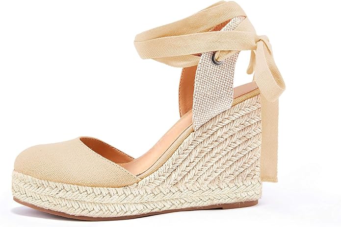 FISACE Womens Summer Espadrille Heel Platform Wedge Sandals Ankle Buckle Strap - Image 2