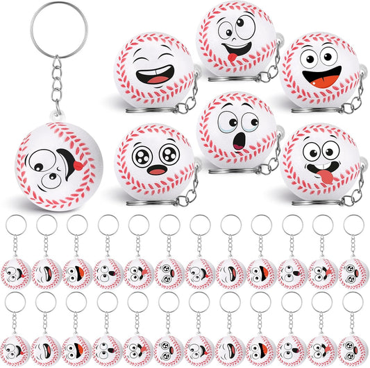30 Pcs Baseball Party Favors Sports Party Supplies for Boys Girls Funny Mini Face Stress Ball Keychains Cute Relief Balls for Baseball Lovers Team Prizes Anxiety Relief Sport Favors