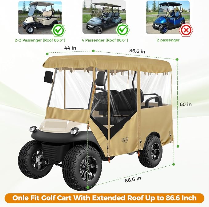 10L0L Universal Golf Cart Enclosure 86.6in 4 Passenger Fit - Image 3