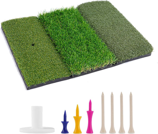 Golf Hitting Mat 24"x16" | 24"x24" Tri-Turf Golf Practice Mat Outdoor Indoor Portable Training Matt Traint Aid Batting Turf Matt for Chipping, Driving and Full Swing Practice