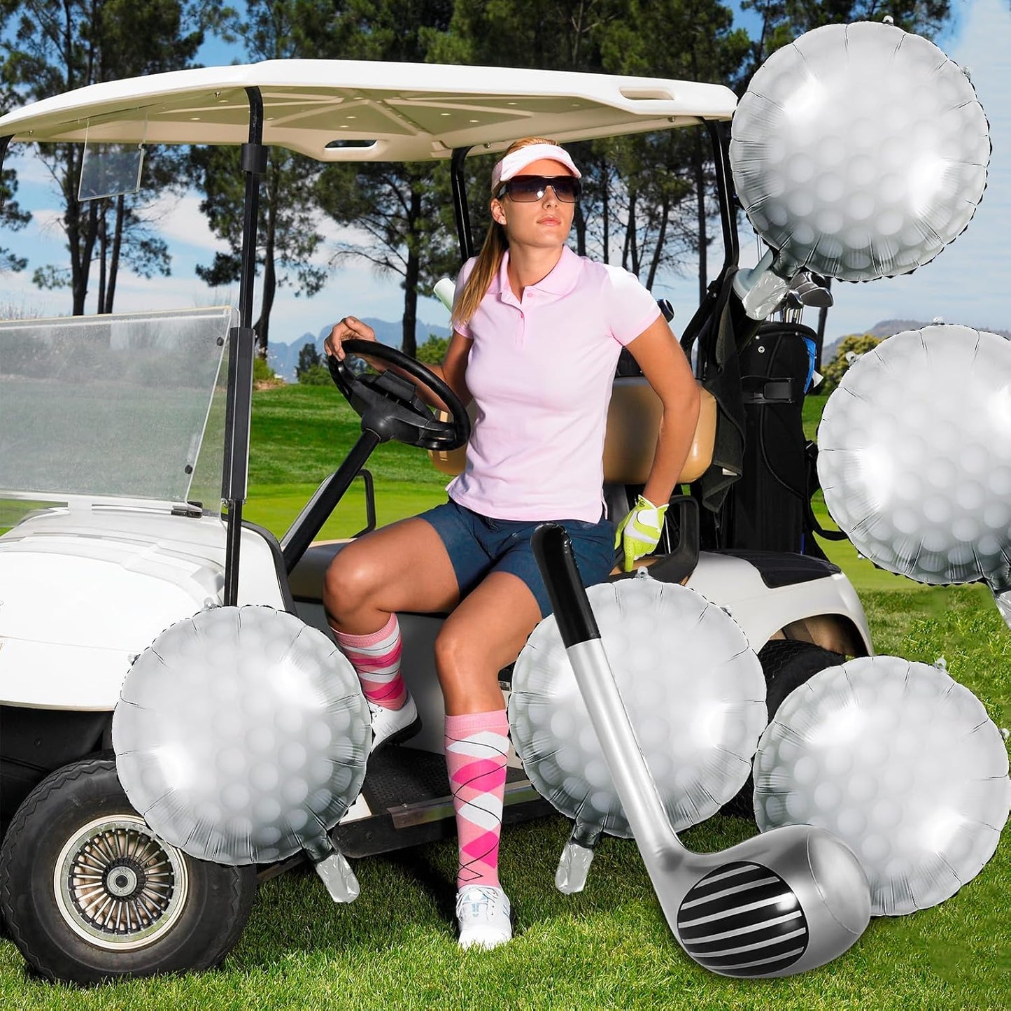 Haoguo 14Pcs Golf Balloons Inflatable Golf Club Golf Birthday Party Decorations 12 Pcs Golf Ball Balloons 2 Pcs Golf Club Balloons for Golf Theme Party Sports Party Supplies