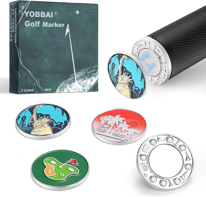 Golf Ball Marker Set with Magnetic Putter Grip Mount Golf Accessories by Yobbai