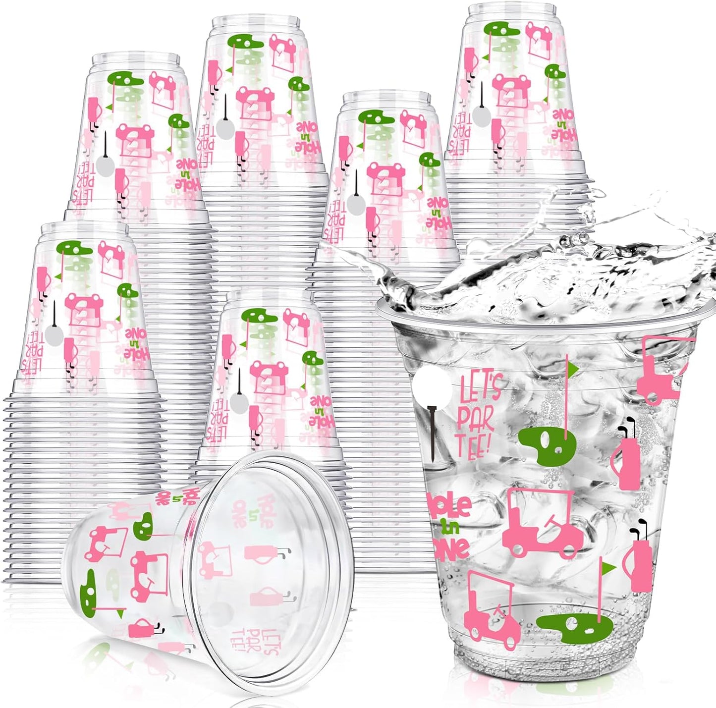 100 Pcs Masters Golf Ball Party Supplies Bulk Clear Plastic Cups 12oz Disposable Let's Par-tee for Home Sports Golf Themed Birthday Bachelor Party Supplies Favors (Pink)