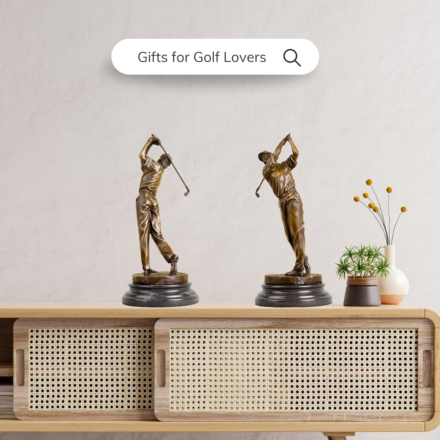 13.2" Bronze Golfer Statue, Golf Figurines Bronze Statues and Sculptures Handmade Art Collectible for Home Office Decor