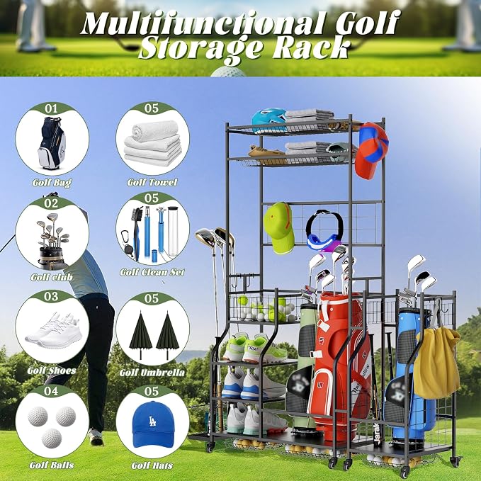 Golf Bag Storage Organizer for Garage Holds 3 Bags - Image 4