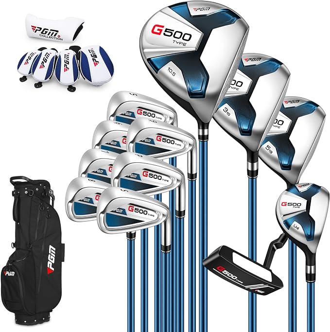 PGM 18 Pieces Men’s Golf Club Set 12pcs Clubs – Titanium #1 Driver, Draw-Biased by PGM