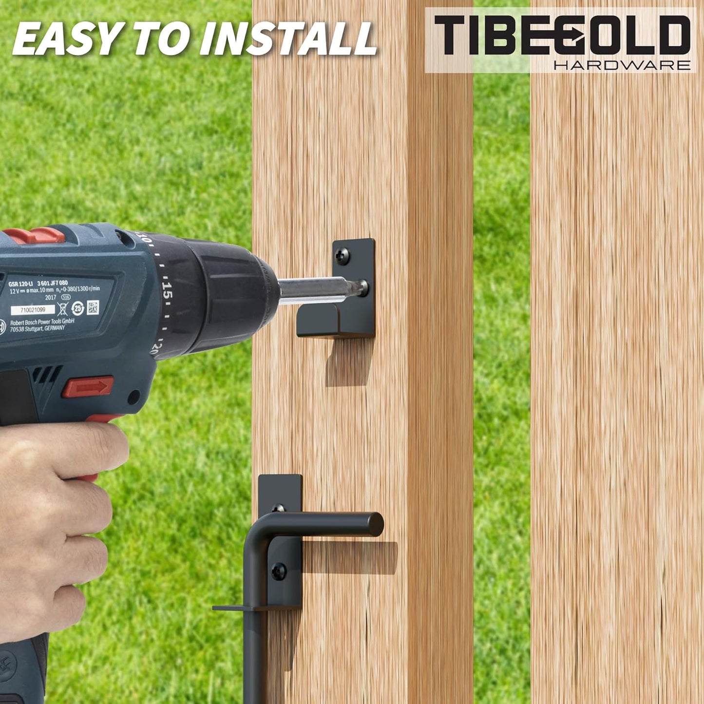 18" Heavy Duty Cane Bolt Gate Drop Rod, Extra Thick Gate Ground Latch Hardware for Wood PVC Vinyl Metal Fences Gates, Wrought Iron Doors Stopper Gate Latches, Black Finish, 2 Pack