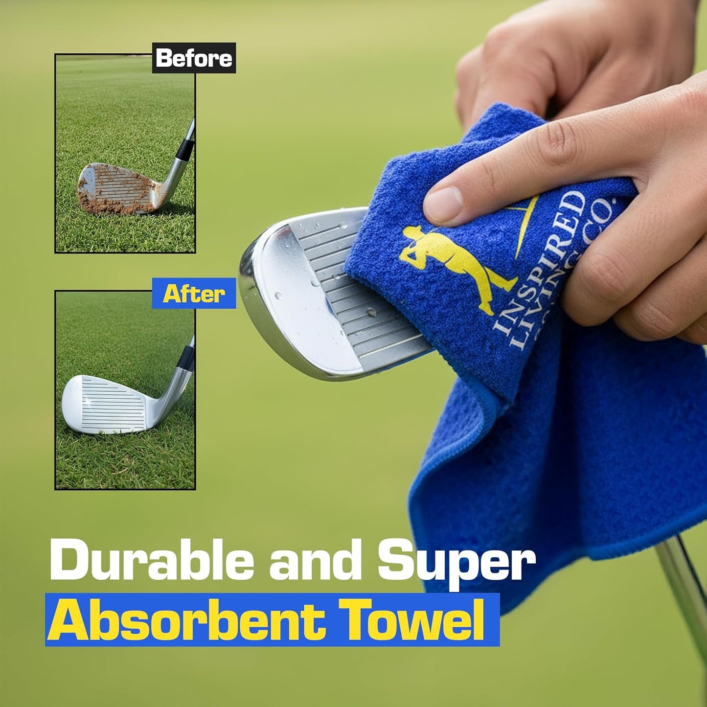 Inspired Living Co. Golf Club Cleaner Kit – Premium Golf Club Brush with Groove Cleaner & Microfiber Golf Towel – Golf Club Cleaning Kit for Men – Essential Golf Brush Tool & Golf Gift for Golfers