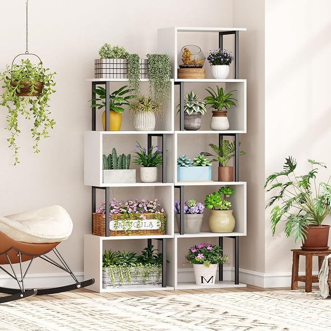 Yusong Bookshelf 5-Tier, Geometric Bookcase S Shaped Book Shelves - Image 8
