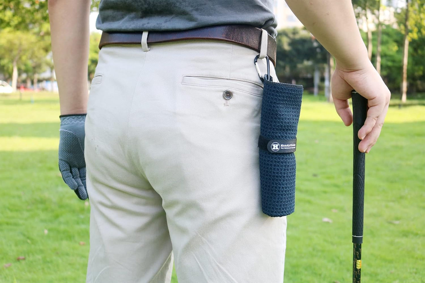 Handy Picks Microfiber Golf Towel (16" X 16") with Carabiner Clip, Waffle Pattern Golf Towel Hook and Loop Fastener - The Convenient Golf Cleaning Towel