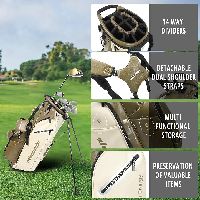 Lightweight 14-Way Golf Stand Bag, PU Leather Golf Bag Waterproof Men Women - Image 5