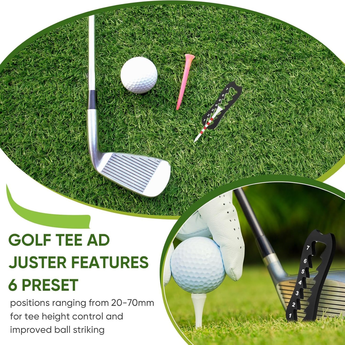 2 Pcs Golf Tee Height Adjuster Acrylic 7 Settings Adjustments Tee Height Positioner Golf Accessories Training Aid Setter for Consistent Swings for Indoor Outdoors