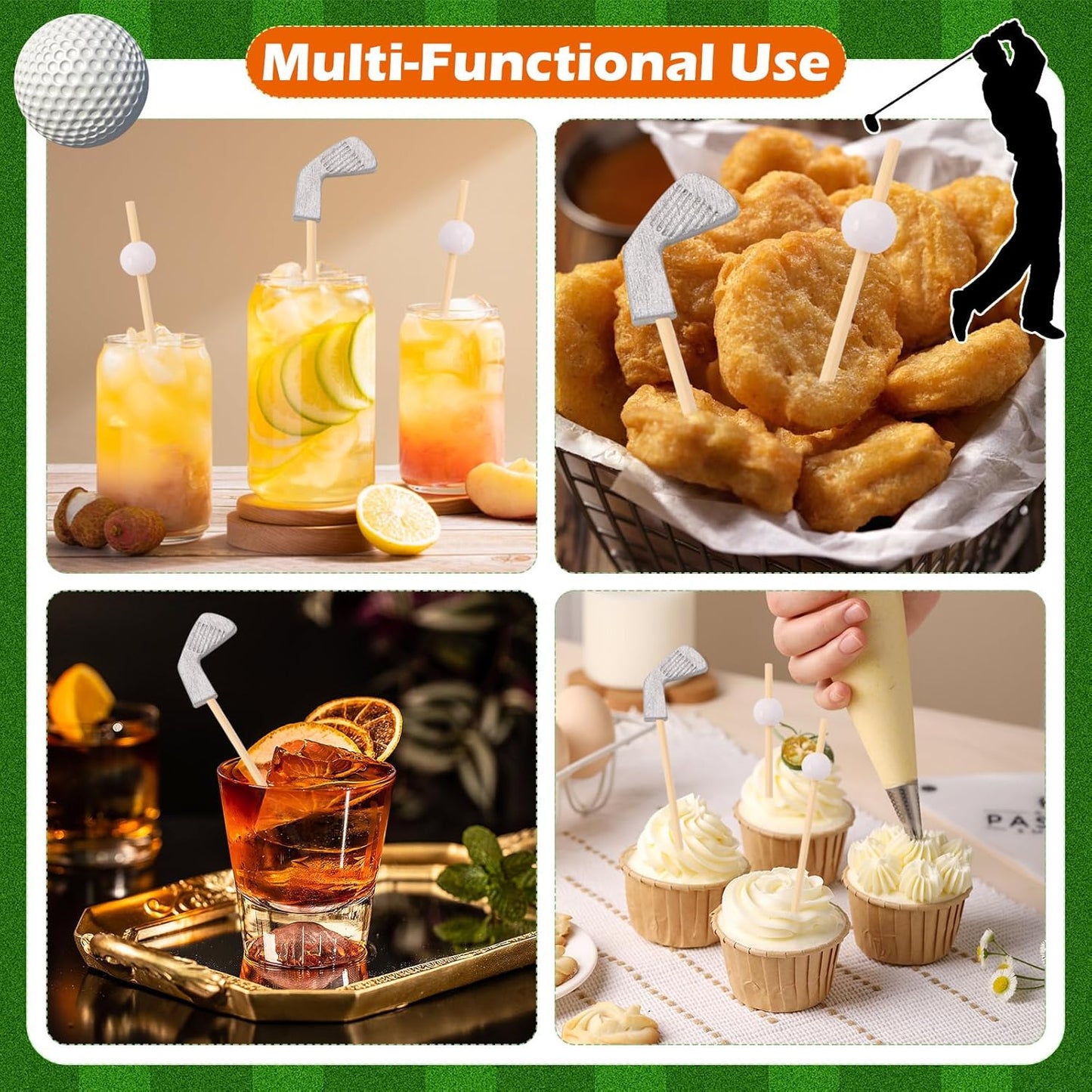 200Pcs Golf Toothpicks Golf Club Cocktail Picks Golf Party Decorations for Appetizers Bamboo Cocktail Sticks Skewers for Drinks Fruits Desserts Charcuterie Sandwich