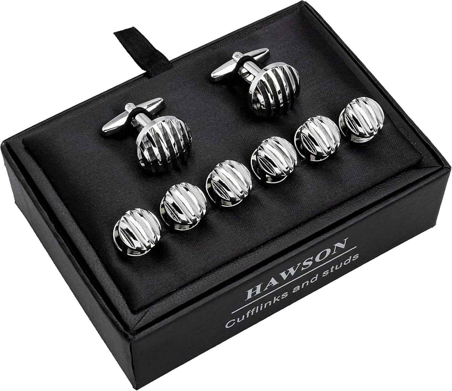 HAWSON Cufflinks and Studs for Men-Fashion Men Vintage Enamel Carbon Fiber Tuxedo Shirt Cufflinks and Studs Set for Regular Wedding Business Accessories