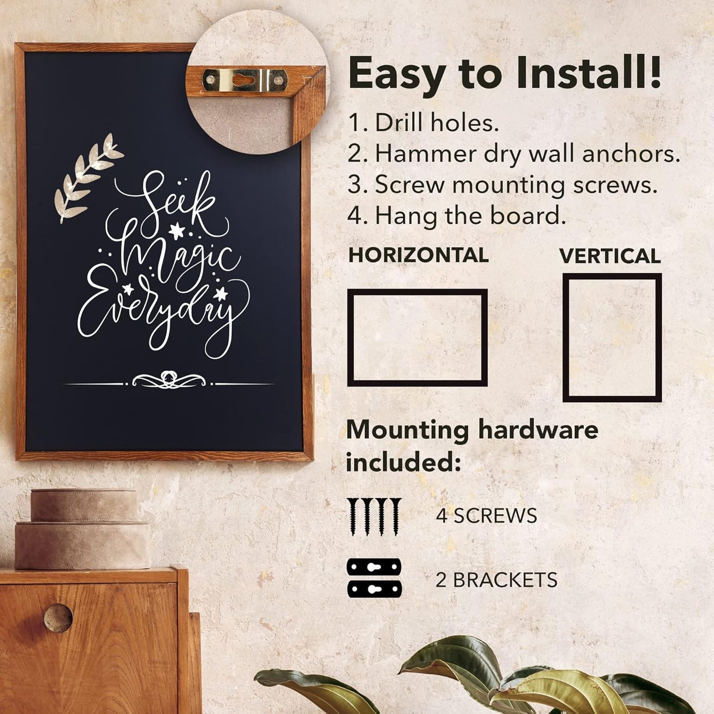 24x36 Magnetic Chalkboard – Large Rustic Wall Blackboard with Wood Frame – Hanging Framed Chalk Board for Home Kitchen Office Wedding Menu Sign – Includes Magnets – Non-Porous Surface
