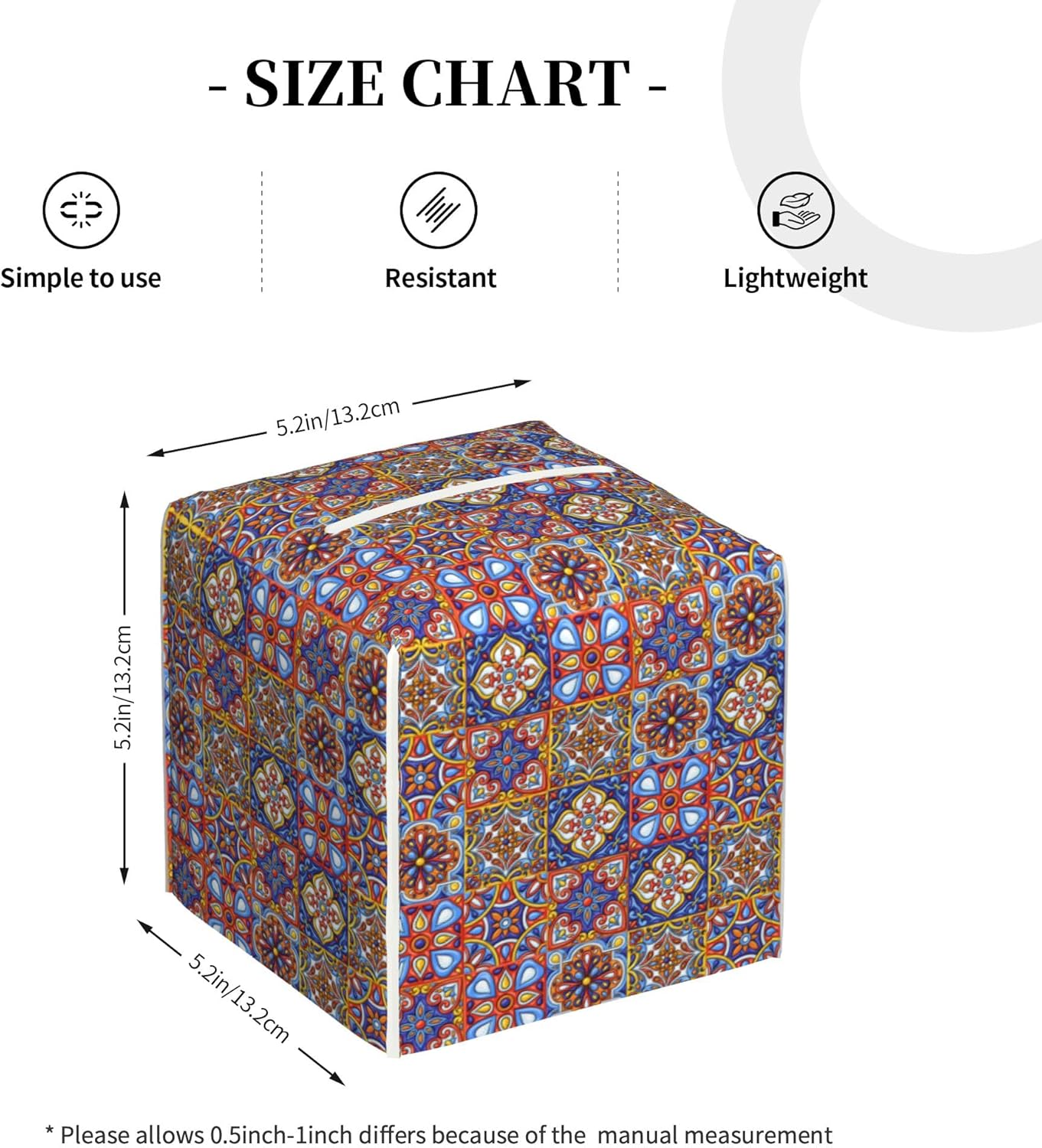 Mexican Talavera Ceramic Tile Tissue Box Cover Square, Retro Boho Flowers Tissue Box Holder Waterproof Leather Facial Paper Organizer Dispenser for Bathroom Home Car Nightstand Vanity Desk