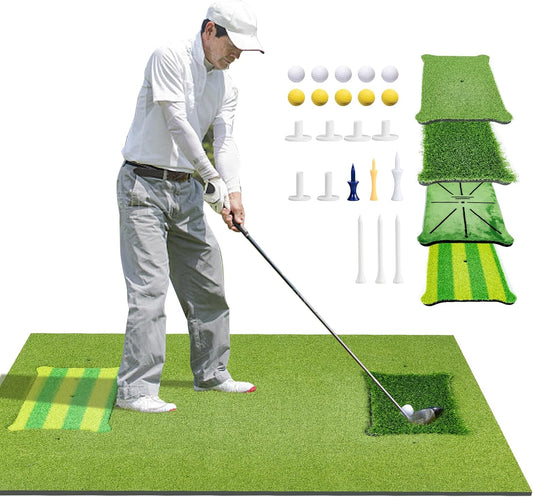 Golf Hitting Mat Indoor Outdoor, 5 * 4ft Thickened Golf Practice Mat with 3 Turfs for Backyard Swing,Driving Chipping Training