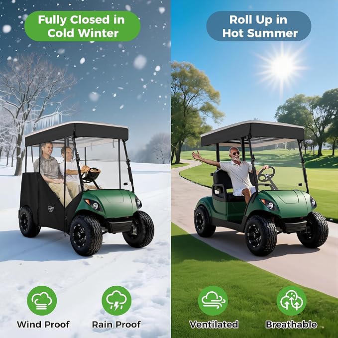 10L0L 3-Sided Track Style Golf Cart Enclosure fit 2 Passenger Yamaha G29 Drive - Image 4