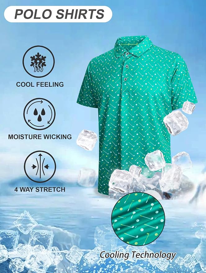 Esabel.C Golf Shirts for Men Dry Fit Performance Short Sleeve Print Moisture - Image 3