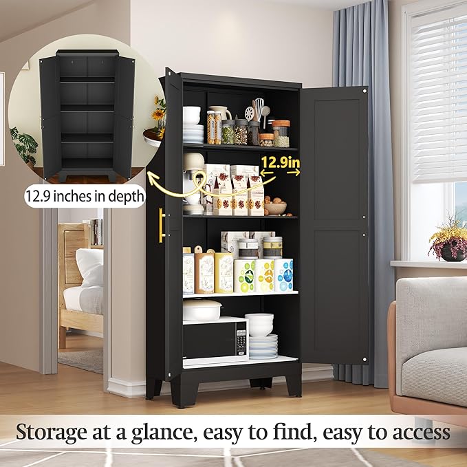 Black Metal Storage Cabinet, Kitchen Pantry Storage Cabinet - Image 4