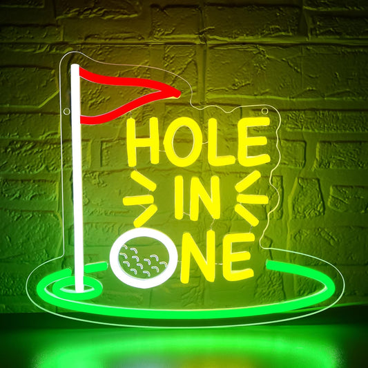 Golf Neon Sign for Wall Decor Hole In One Neon Light for Man Cave Putting Green LED Light Up Sign for Club Bedroom Bar Shop Party Wall Decor,Birthday Gifts for Golfer Size10.7 * 12.4inches(JTD285)