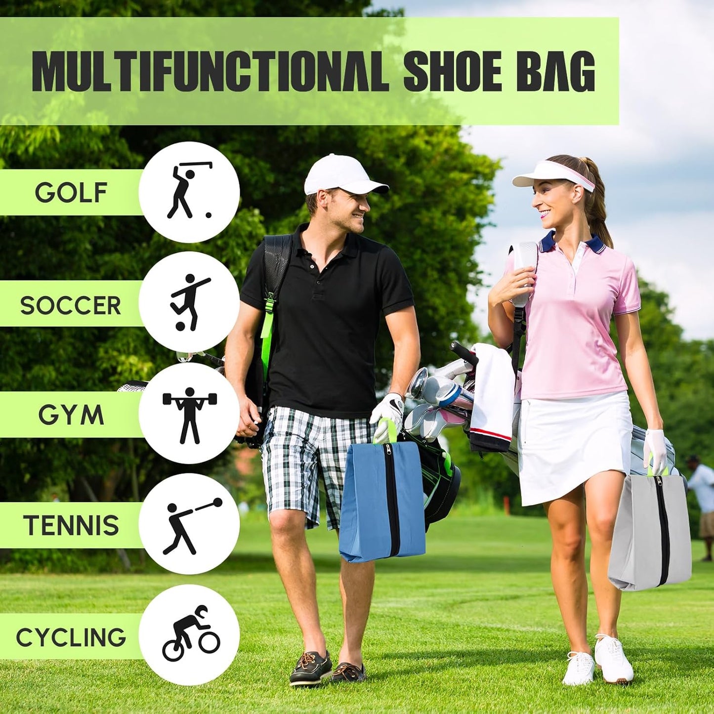 2 Pack Smell Proof Shoe Cleat Bag for Travel Water-Resistant Odor Absorbing Lightweight Golf Soccer Shoe Storage Organizer Pouch with Zipper for Gym Sports Travel Work (Gray, Blue)