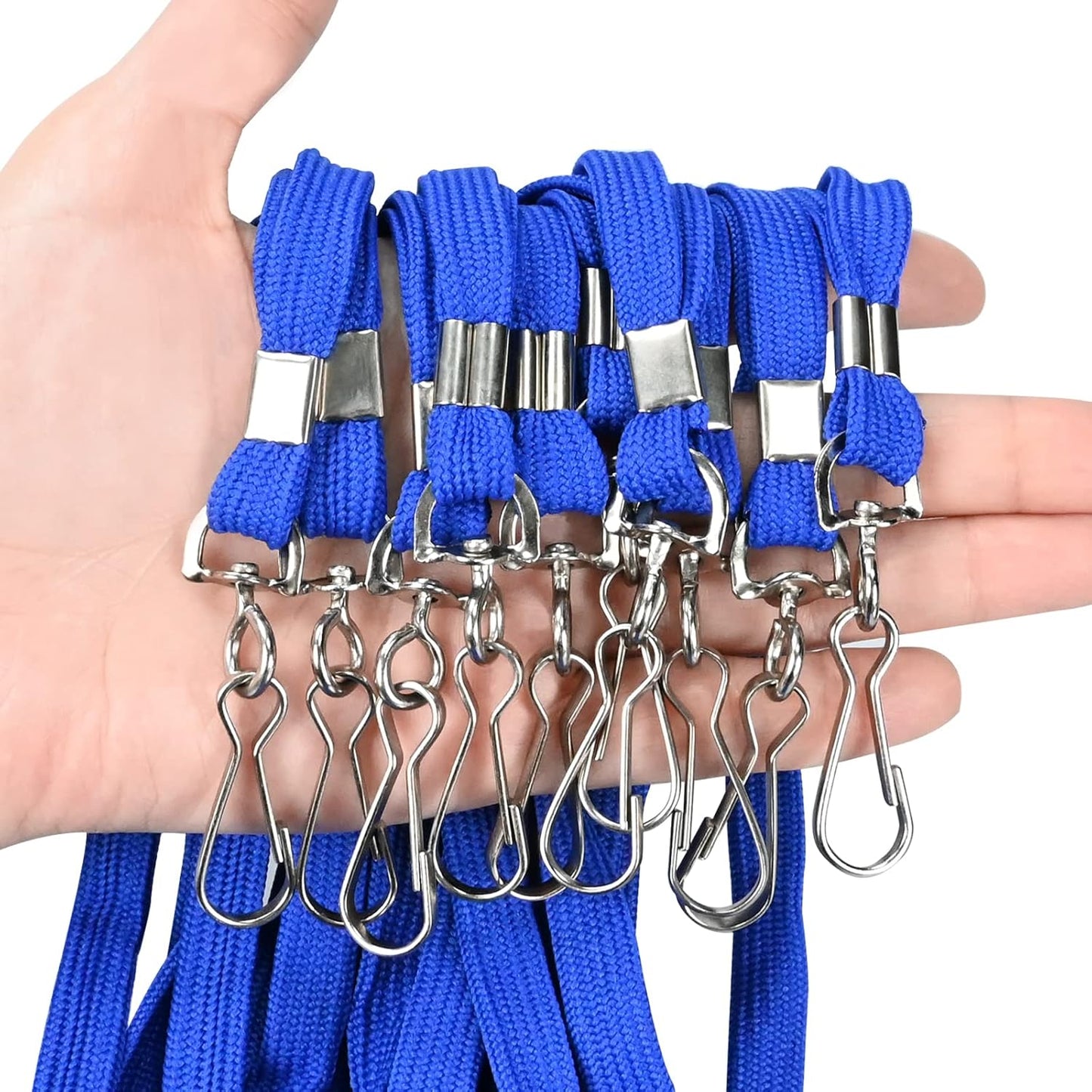 100Pcs Flat lanyards for ID Badge Durable Neck Lanyards with Swivel Hook, Comfortable Neck Straps lanyards with Badge Clip, Blue