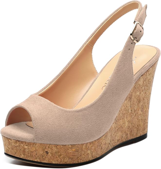 Womens Wedge Platform Sandals Peep Open Toe Slingback Buckle High Heel Dress by zasudxie