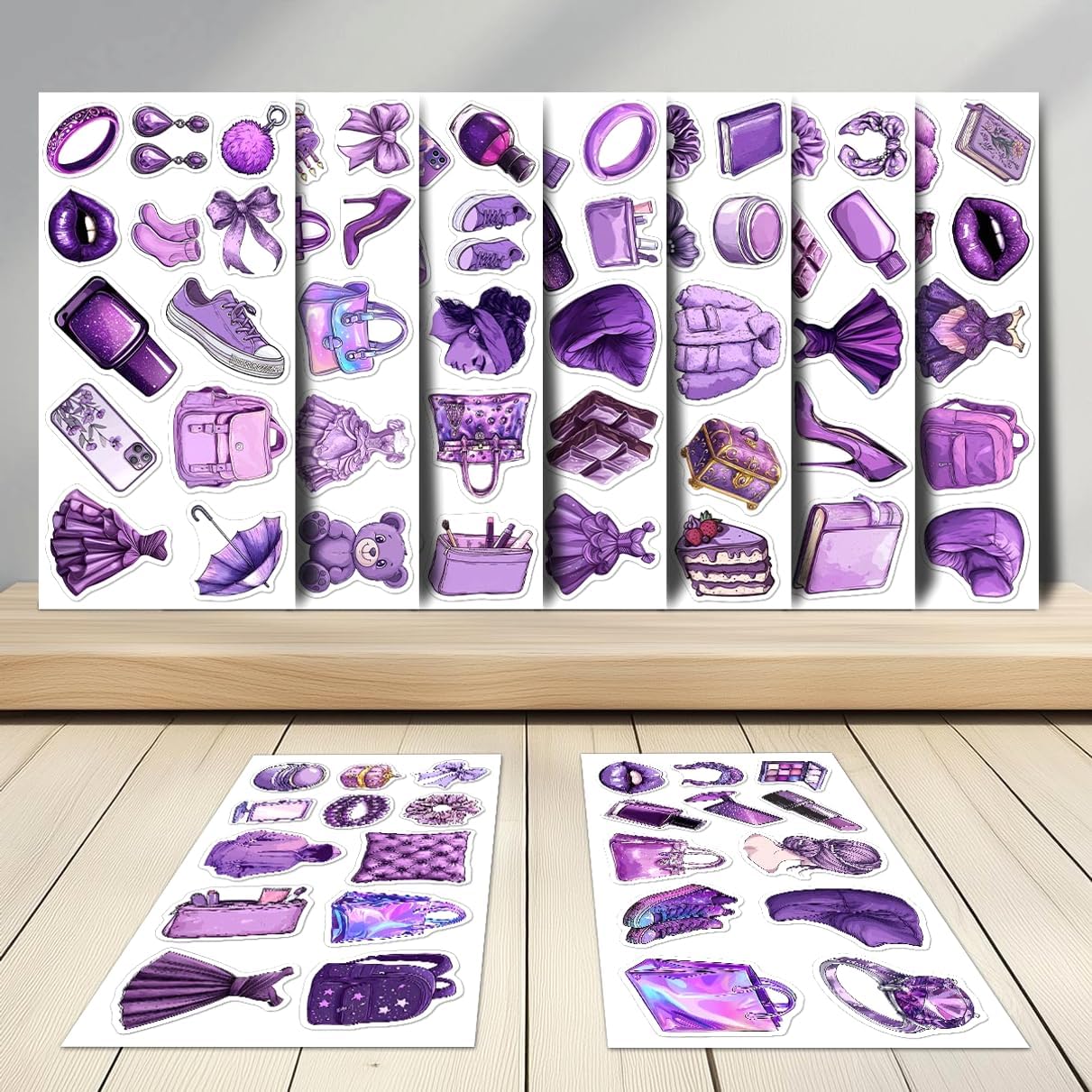 108 PCS Purple Aesthetic Vinyl Stickers for Girls Teens, Waterproof Cute Lavender Stickers Pack for Laptop, Water Bottle, Phone, Skateboard, Trendy Decorations and Gifts