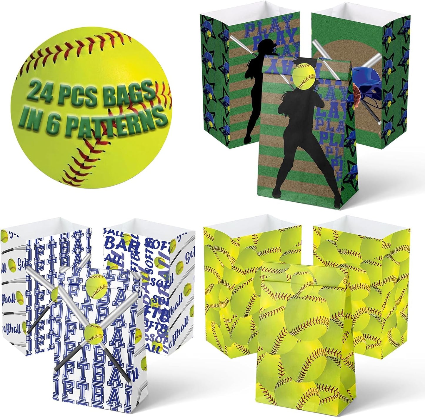 24 Softball Party Favor Bags with Stickers Softball Goodie Bags Softball Party Favors for Kids Softball Birthday Party Supplies