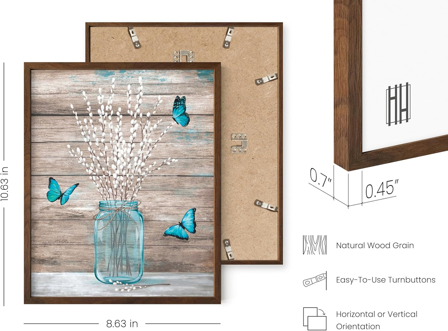 HAUS AND HUES Flower Wall Decor - Set of 4 Floral Art Prints, Framed Flower Paintings, Botanical Wall Art, Vintage Floral Pictures, Nature-Inspired Decor (Framed Walnut, 8x10)