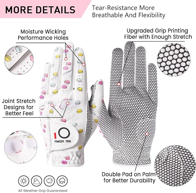 FINGER TEN Ladies Golf Gloves Left Right Hand 1 Pack, Golf Glove - Image 2