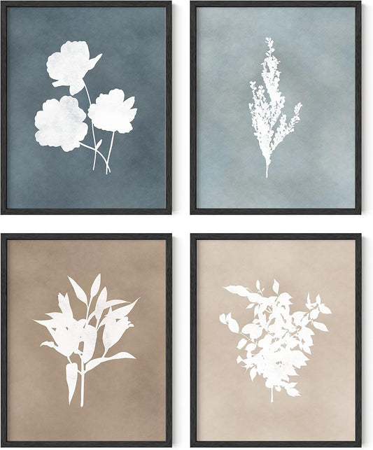 HAUS AND HUES Floral Wall Art - Set of 4 Plant Posters for Wall Vintage Botanical Prints, Flower Pictures for Room Aesthetic, Vintage Art Prints Flower Wall Art (Black Frame, 11x14)