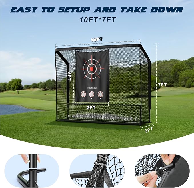 Golf Cage Practice Hitting Net, 10x7ft Heavy Steel Frame - Image 4