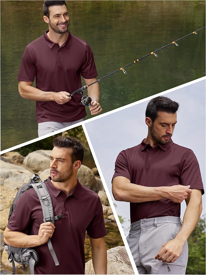TACVASEN Mens Polo Shirt Short Sleeve Tactical Performance Collared Work Golf - Image 6