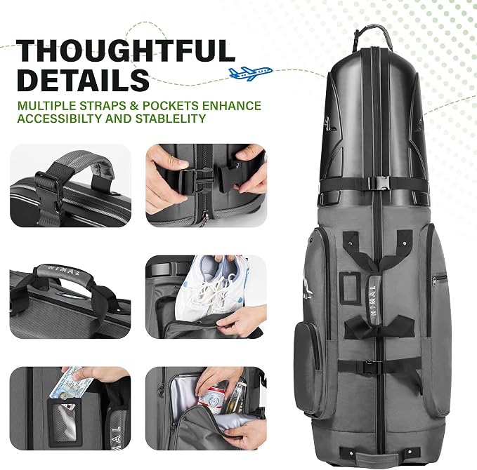 Golf Travel Bag with Hard Case Top, 1680D Heavy Duty Oxford Golf Club Travel - Image 4