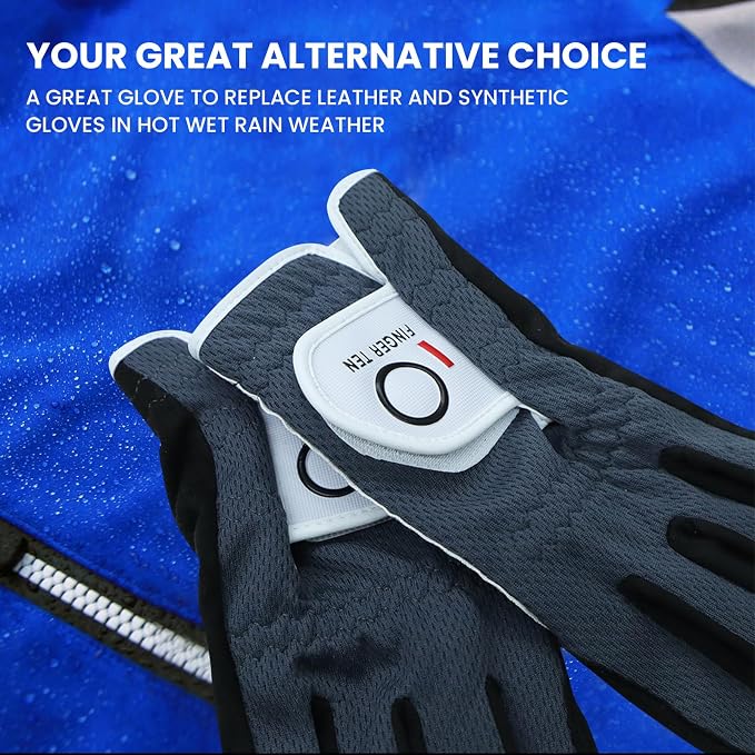FINGER TEN Men's Golf Gloves for Right Left Handed Golfer Rain Grip Value 2 Pack - Image 3