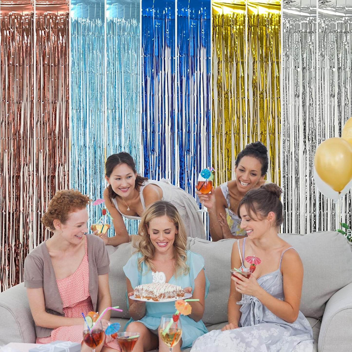 10 Pack Rose Gold Foil Curtain Backdrop Metallic Tinsel Foil Fringe Curtains Photo Booth Props for Birthday Wedding Engagement Bachelorette Christmas Holiday Celebration Party Decorations Supplies