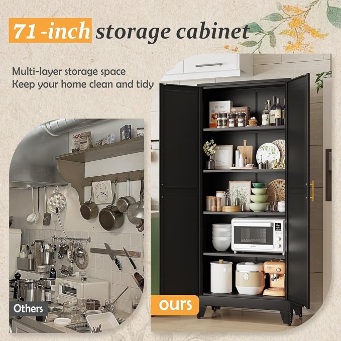 Black Pantry Storage Cabinet, Metal Storage Cabinet, - Image 4