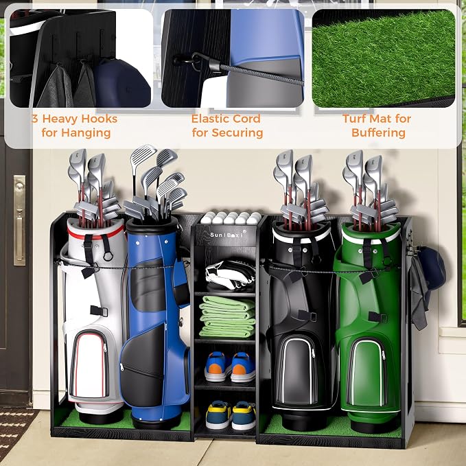 Wooden Golf Storage Organizer for Garage, Premium Golf Bag Holder Rack for - Image 6
