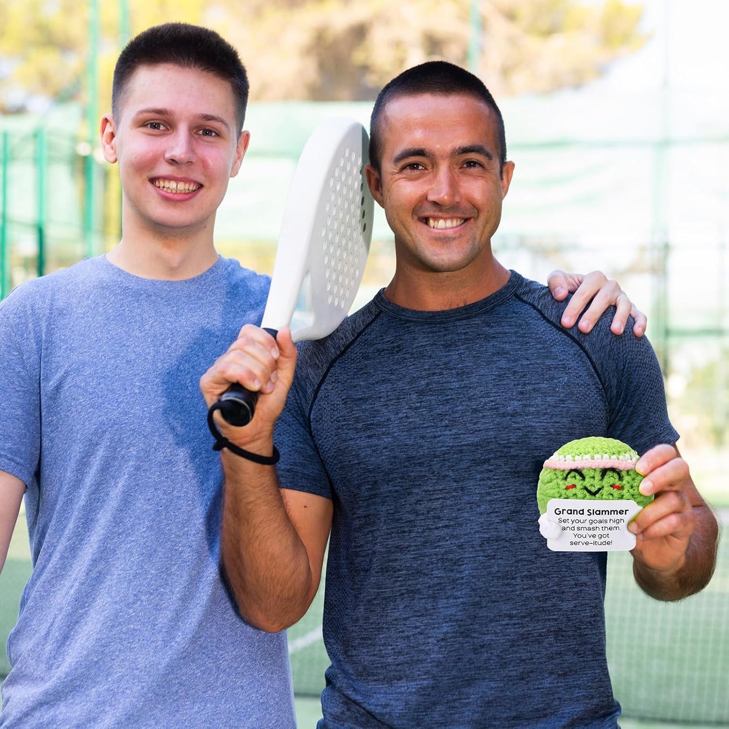 12pcs Funny Tennis Gifts for Team Bulk Tennis Balls with Motivational Cards Positive Handmade Mini Crochet Team Gift for Coach Women Men Coworker Birthday Christmas Party Favors