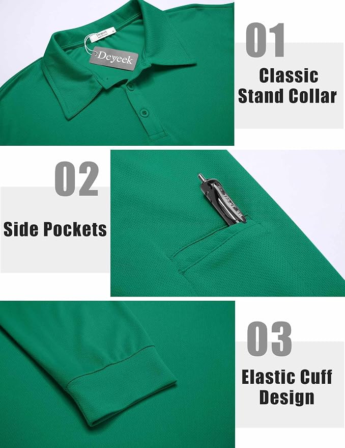 Deyeek Men's Polo Shirts Long Sleeve Golf Polo Shirts - Image 3
