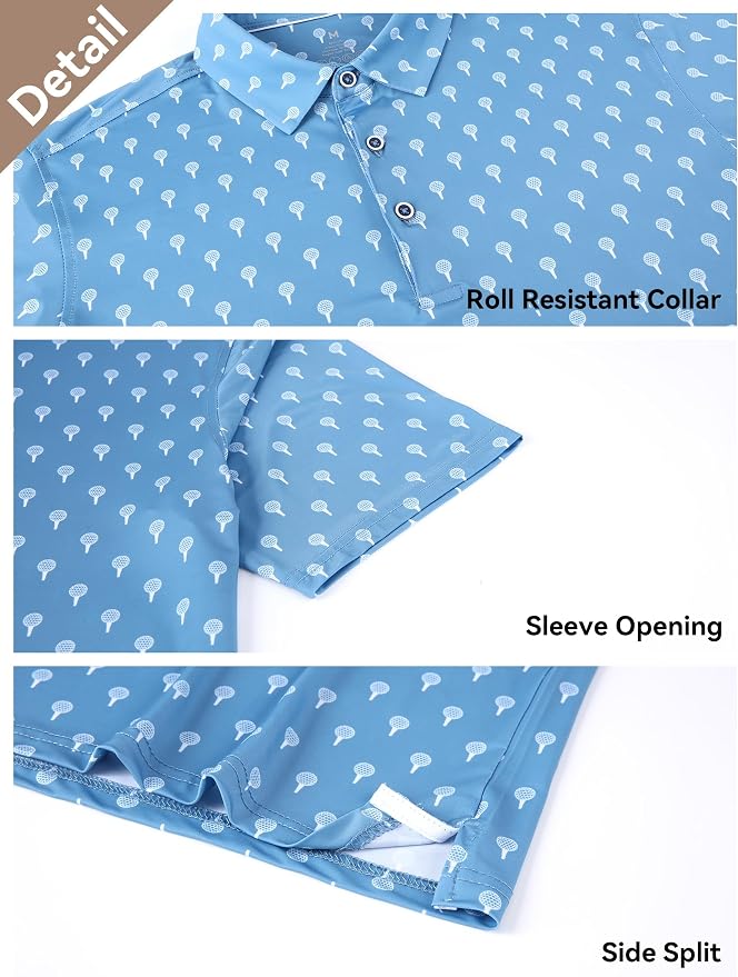 Esabel.C Golf Shirts for Men Dry Fit Performance Short Sleeve Print Moisture - Image 2