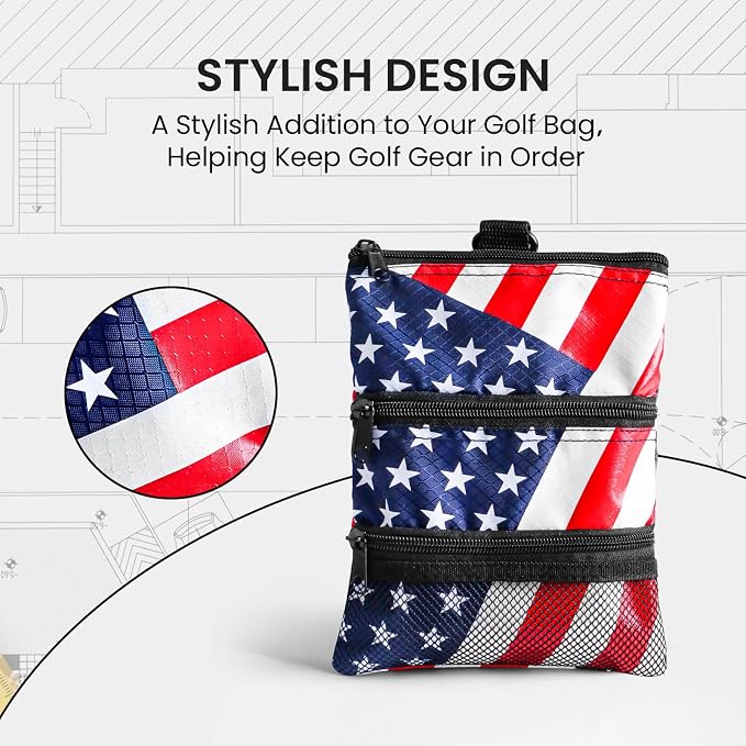 Golf Bag Accessories Valuables Pouch Bags Multi Pocket Zipper Hook - Image 6